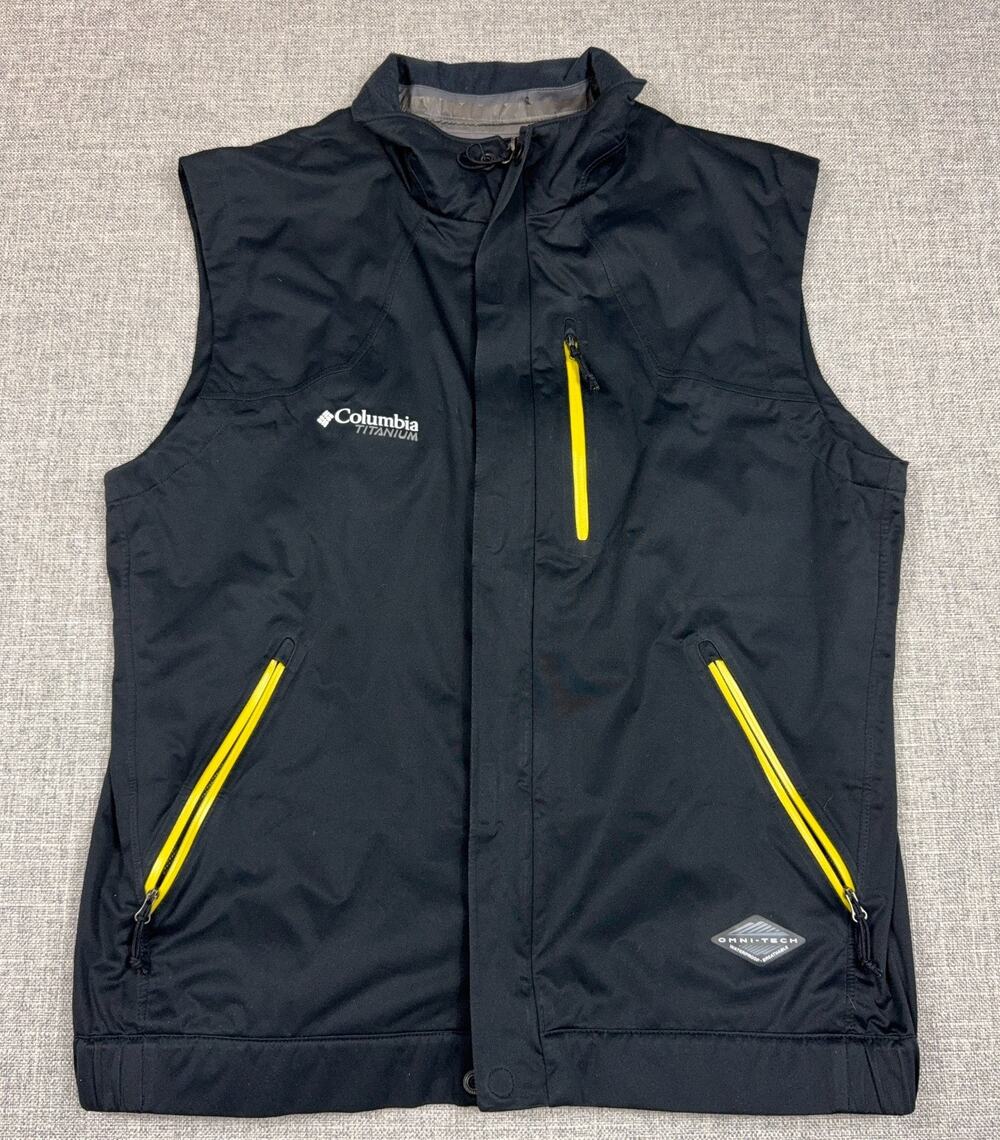 Columbia Titanium Omni-Tech Vest Men L Black Yellow Zip Waterproof Interchange